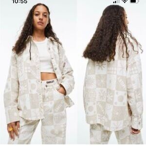 Smiley x H&M Jacket Graphic Relaxed Fit Streetwear Women's S Tan Beige Shacket